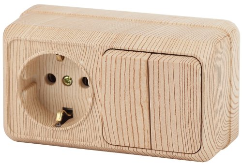 Блок накладной Эра Intro Quadro розетка 1-м.+выключатель 2-кл. сосна картинка